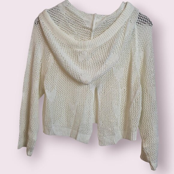 Pol Womens Heart Pull Over Split Back Knit Hoodie Cropped Hoodie White Small Top - Picture 4 of 13